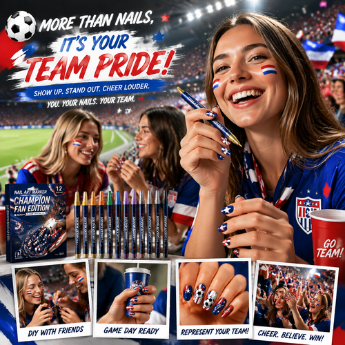 ⚽ Game Day Nail Art Marker Set – 12 Vibrant Colors for Eye-Catching Fan Nails 🏆