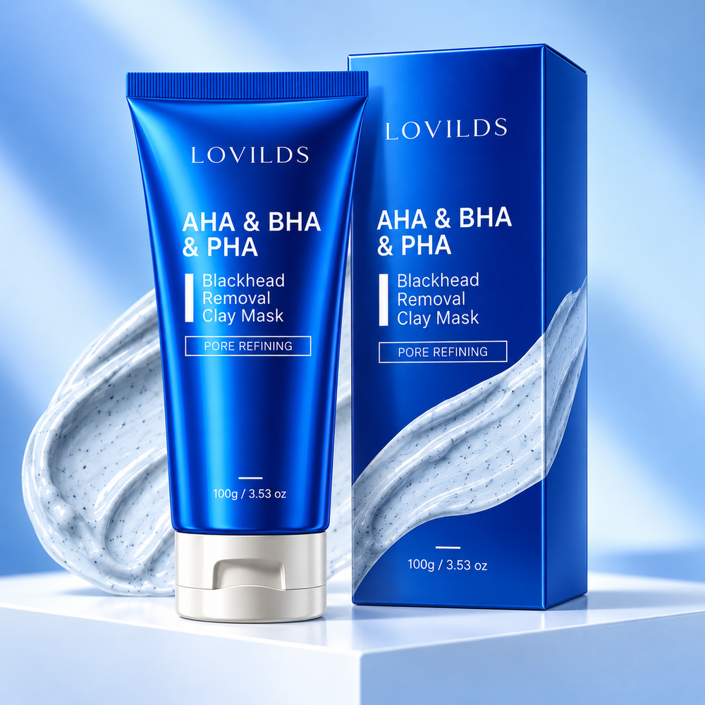 LOVILDS clay mask product and application image