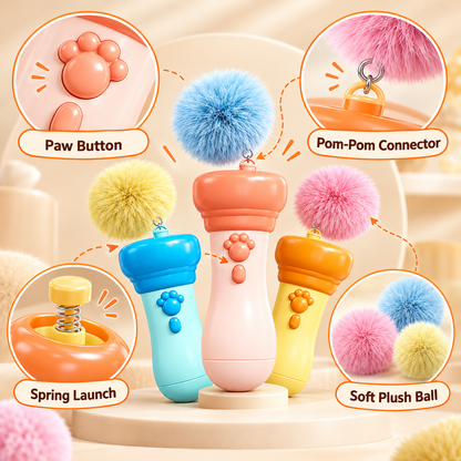 Interactive Cat Teaser Launcher – Retractable Pom-Pom Toy for Cats