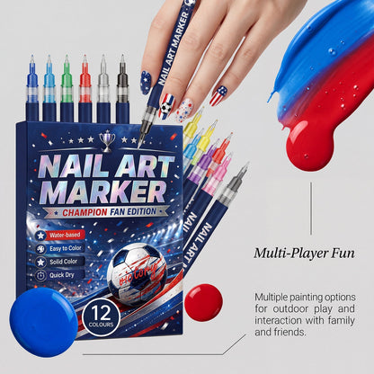 ⚽ Game Day Nail Art Marker Set – 12 Vibrant Colors for Eye-Catching Fan Nails 🏆