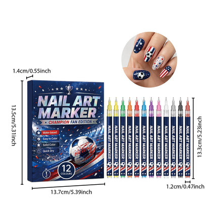 ⚽ Game Day Nail Art Marker Set – 12 Vibrant Colors for Eye-Catching Fan Nails 🏆