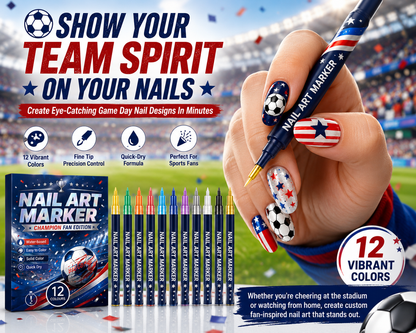 ⚽ Game Day Nail Art Marker Set – 12 Vibrant Colors for Eye-Catching Fan Nails 🏆