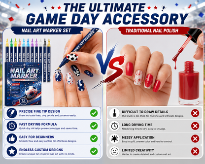 ⚽ Game Day Nail Art Marker Set – 12 Vibrant Colors for Eye-Catching Fan Nails 🏆